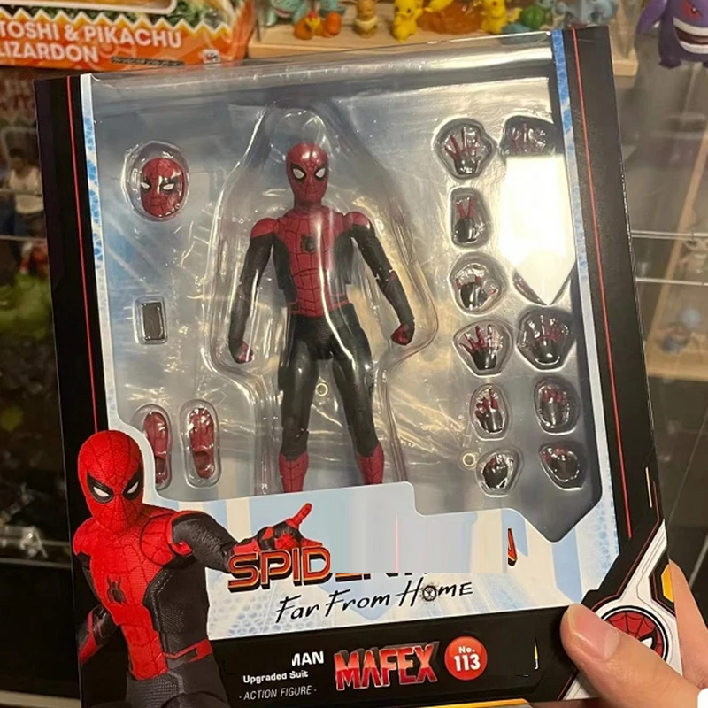 Marvel Avengers Hero Spiderman Far From Home Mafex 113 Spider Man Anime Comic Ver Joint Figura Mobile Bjd Model Toys 15Cm Gift