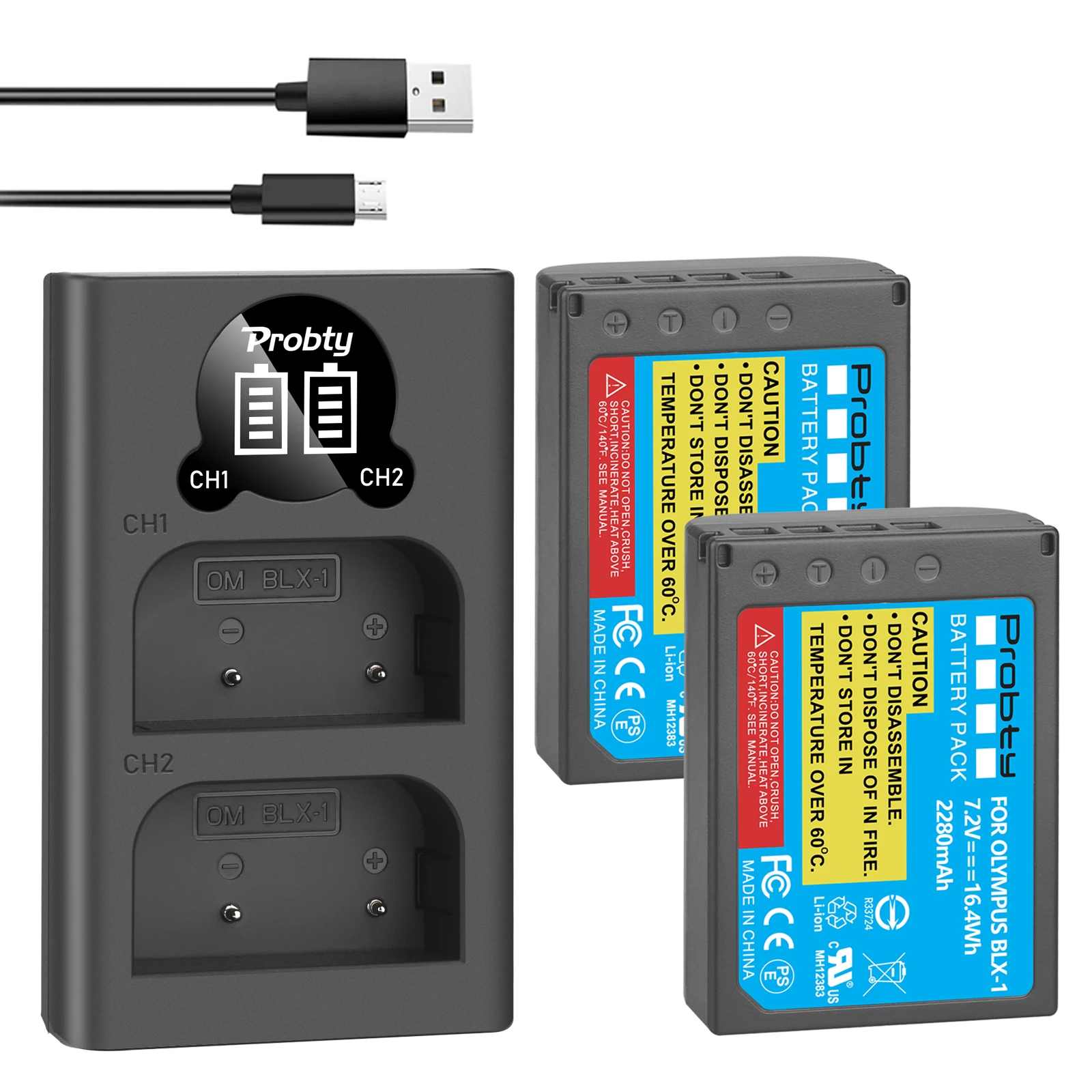 2 Pz Blx-1 Blx 1 Blx1 Batteria Completamente Decodificata + Led Doppio Caricatore Usb Per Sistema Olympus Om Om-1 Om1 Blx-1 Blx1 Batteria Della Fotoca