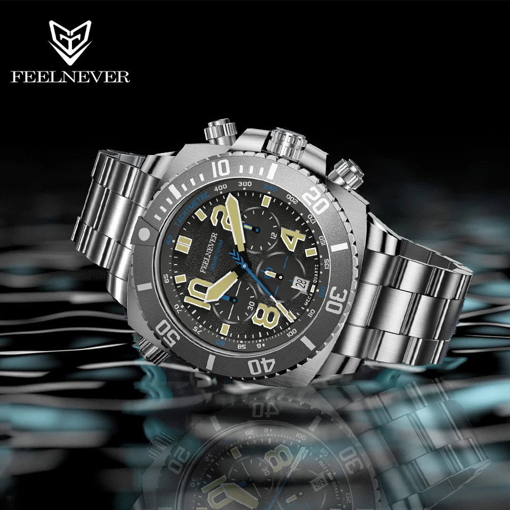 Feelnever 500M Dive Orologi Al Quarzo Acciaio Inossidabile 316L Cristallo Zaffiro Quadrante Grande Cronografo Impermeabile Orologio Da Lavoro Per Uomo
