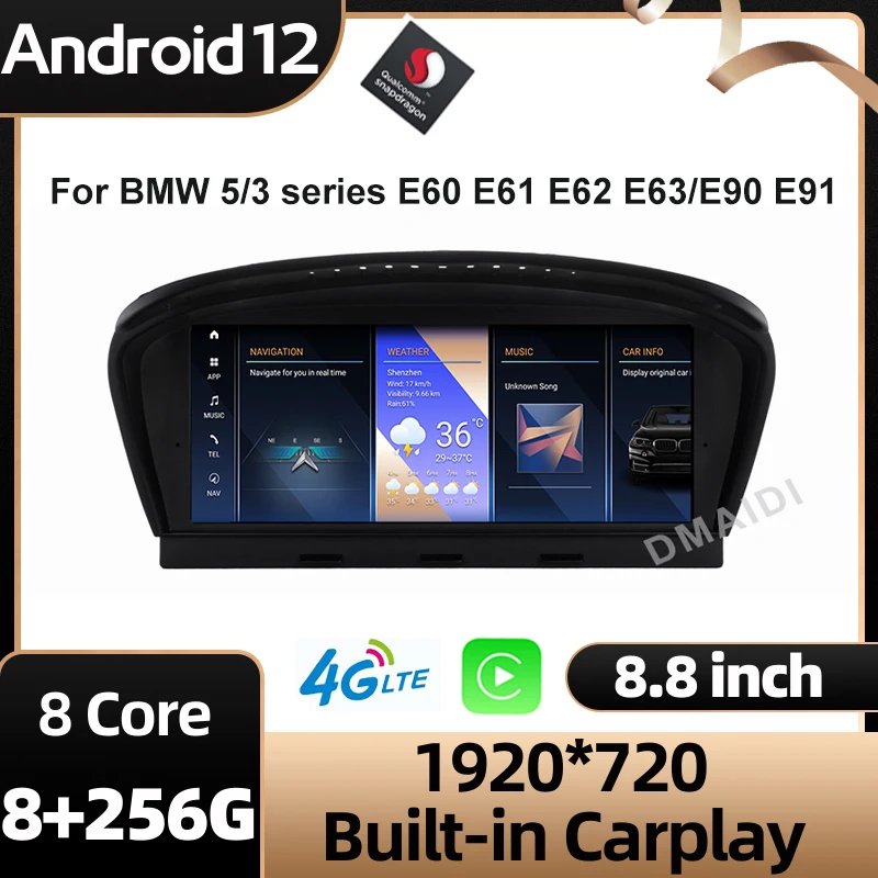 8.8 "/12.5" Snapdragon Android 12 Lettore Multimediale Per Auto Radio Gps Per Bmw Serie 5 E60 E61 E62 E63 Serie 3 E90 E91 Ccc Cic