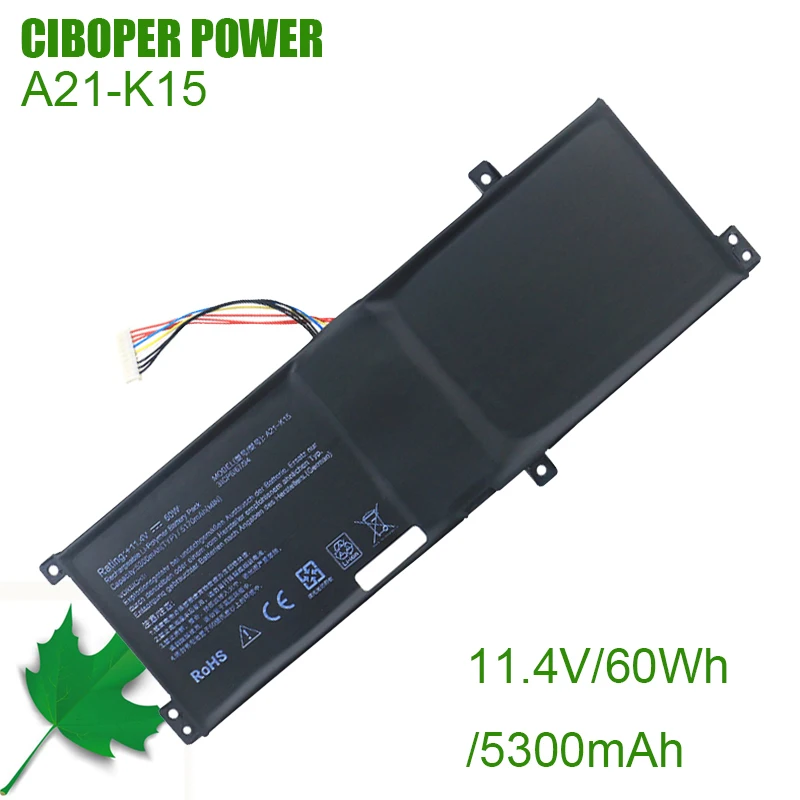 Cp Nuova Batteria Per Laptop A21-K15 0B23-020K000M 7.6V/40Wh/5300Mah Per Notebook Medion Akoya K15 Pc6Ok