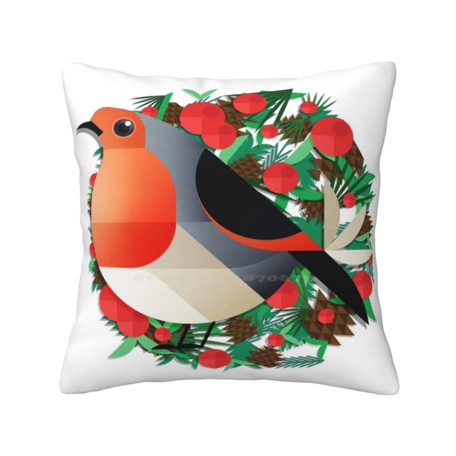 Robin Home Sofa Car Waist Throw Federa Christmas Robin Xmas Piante Festive Bacche Di Uccelli Inverno Holly Nature