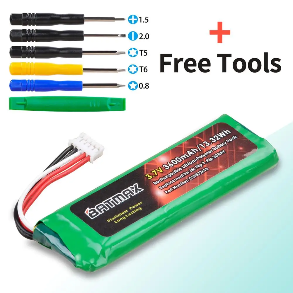 Batteria 3.7V 3600Mah Gsp872693 Per Jbl Flip 3 Flip 3 Grigio