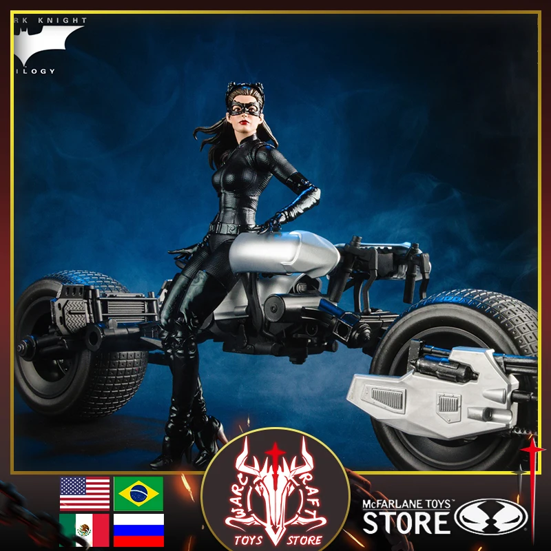 Mcfarlane Toys Dc Multiverse The Dark Knight Rises Catwoman E Batpod Gold Label Set Da 2 Pezzi, Regalo Figura Mobile