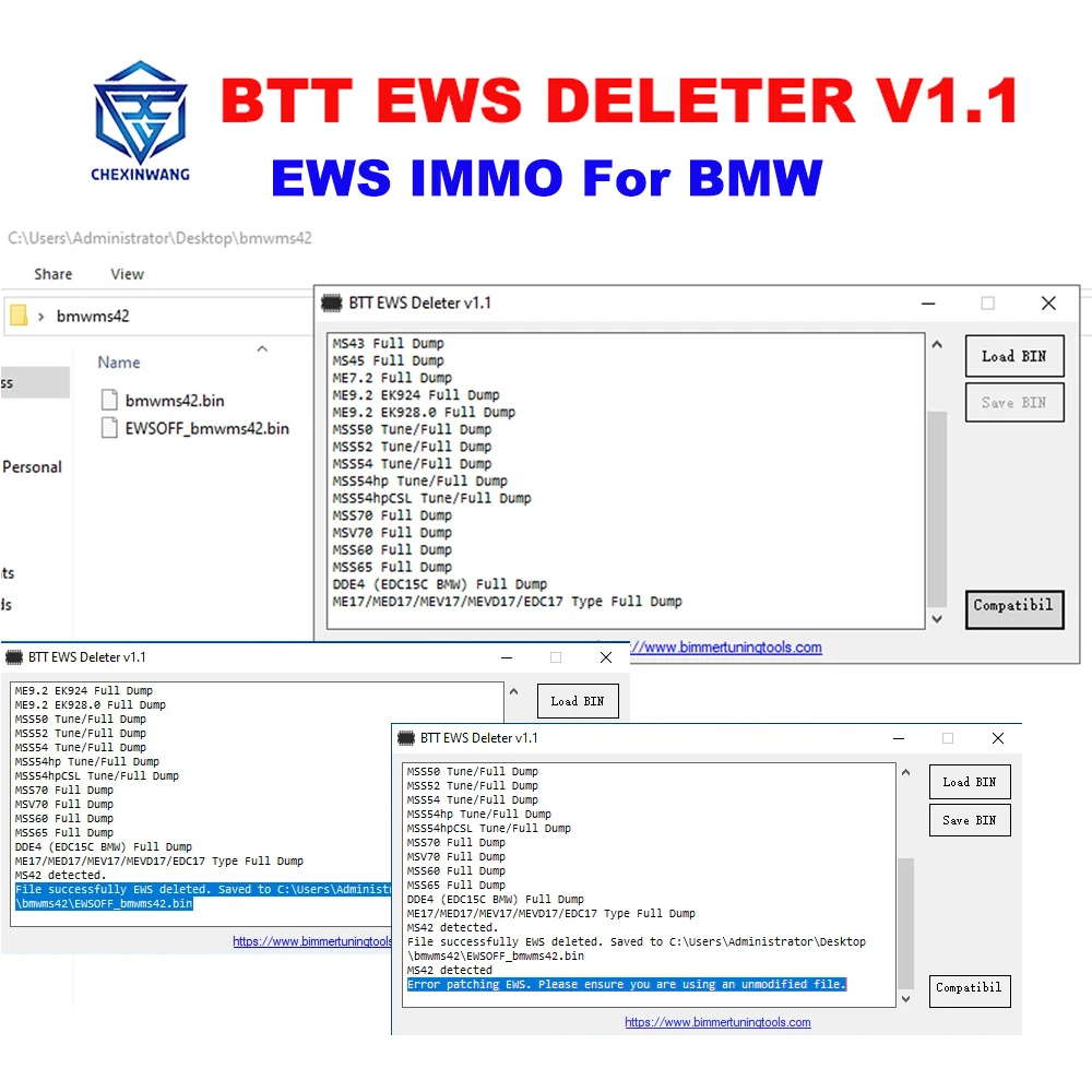 Btt Ews Deleter V1.1 Per Bmw Immo Off Btt Ews Elimina Supporto Ms41 Ms42 Ms43 Ms45 Me7.2 Me9.2 Mss54 Me17 Med17 Mev17 Mevd17 Edc17