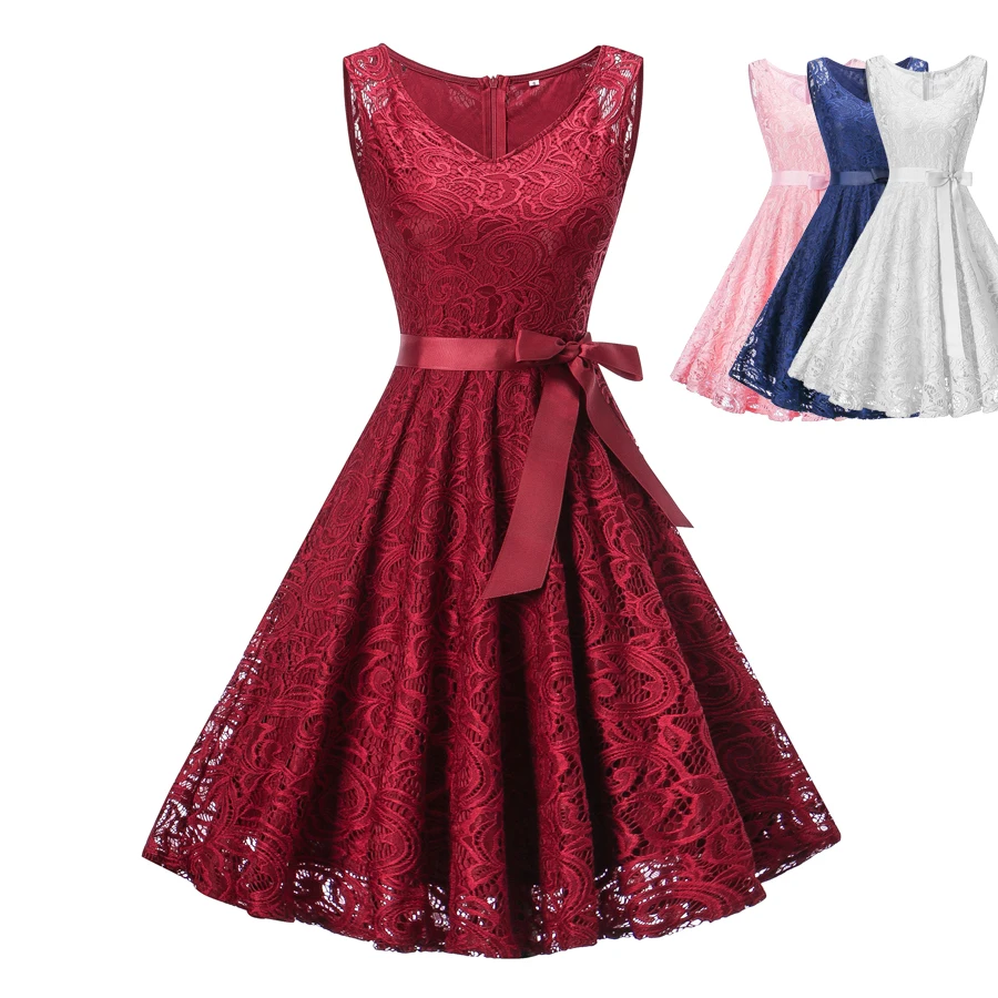 Merletto Dell'Annata Del Vestito Vestito Da Partito Del Vestito Rosso Bianco Vestiti Donna Vestido De Festa Sukienka Zomer Kanten Jurk