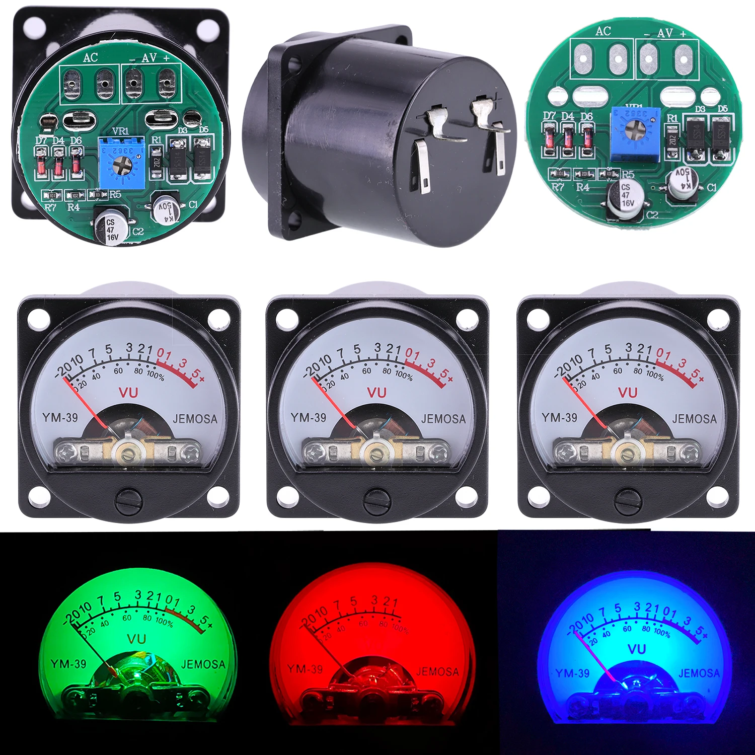 2 Pz 35Mm Pannello Vu Meter 500Vu Misuratore Di Pressione Sonora + 2 Pz Vu Level Audio Meter Scheda Driver Dc/Ac 6-12V Input