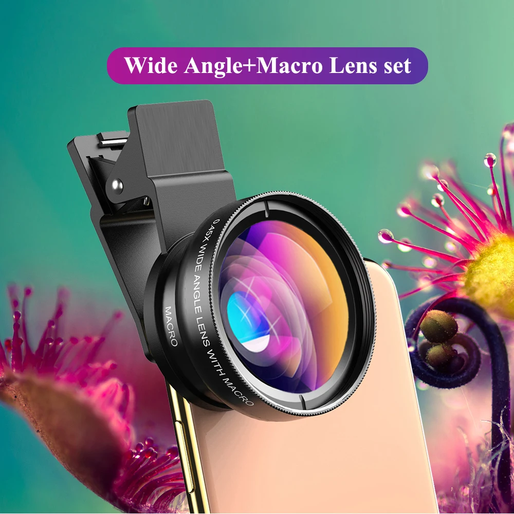 Obiettivo Hd 2 In1 0.45X Super Grandangolare + 15X Macro Phone Camera Lens Kit 2 Funzioni Universale Per Iphone Smartphone Samsung Xiaomi