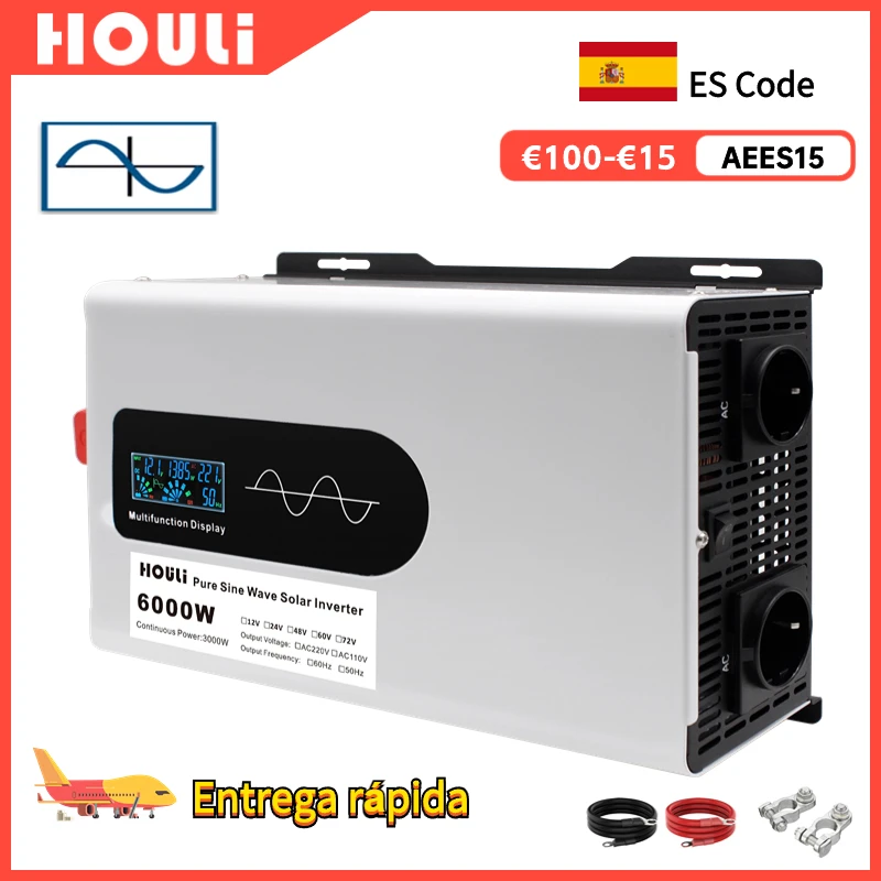 Houli Inversor 12V 220V Onda Pura 5000W 6000W Inversor 12V 220V Transformador 220V A 12V Inversor 12V 220V Onda Pura