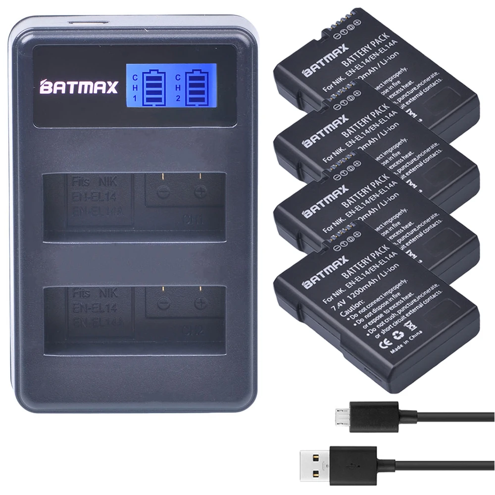 4 Pz En-El14 Enel14 En El14 Batteria Fotocamera + Lcd Doppio Caricatore Usb Per Nikon D5200 D3100 Per Nikon D3200 D5100 P7000 P7100