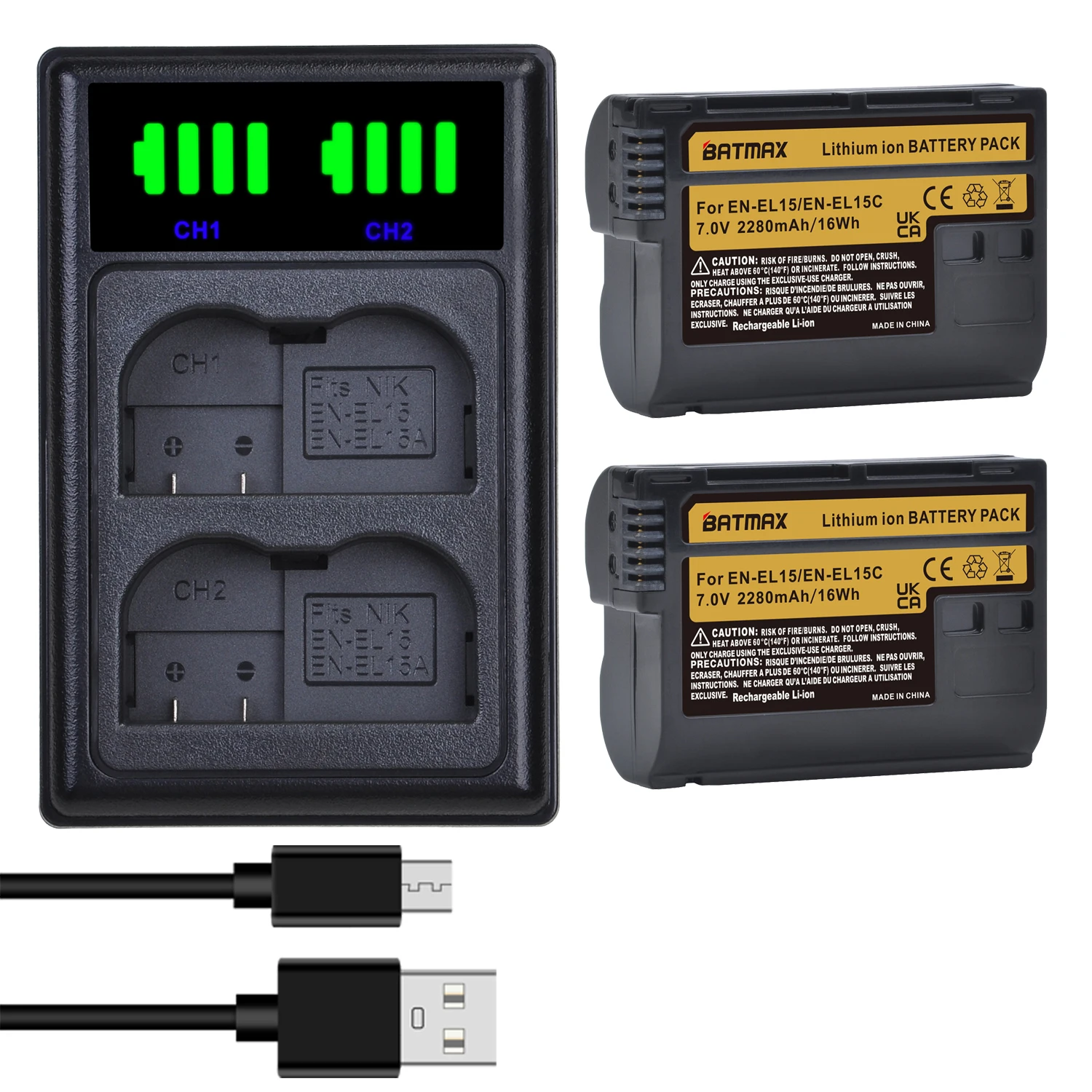 2280Mah En-El15C El15C En El15 Batteria + Caricabatterie Led Per Nikon D500, D610, D750, D800, D810, D850, D7000, D7100, D7500, Z5, Z6,