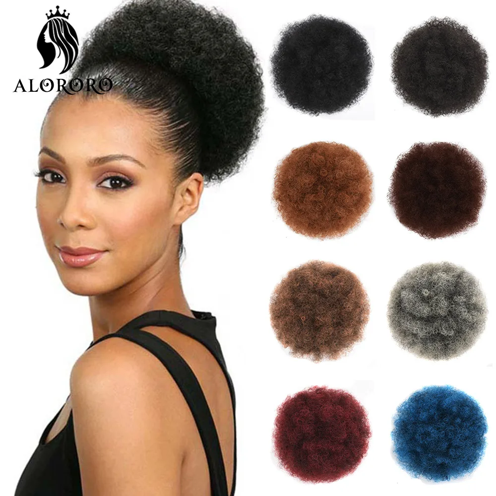Alororo Sintetico Afro Puff Hair Bun Corto Crespo Capelli Ricci Bun Coulisse Coda Di Cavallo Clip Nell'Estensione Dei Capelli Posticci Per Le Donne