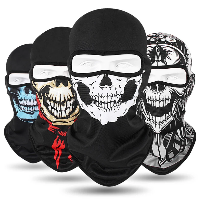 Passamontagna Moto Skull Print Moto Full Face Mask Antivento Sci Head Neck Warmer Ciclismo Biker Hood Cap Men Helmet Liner