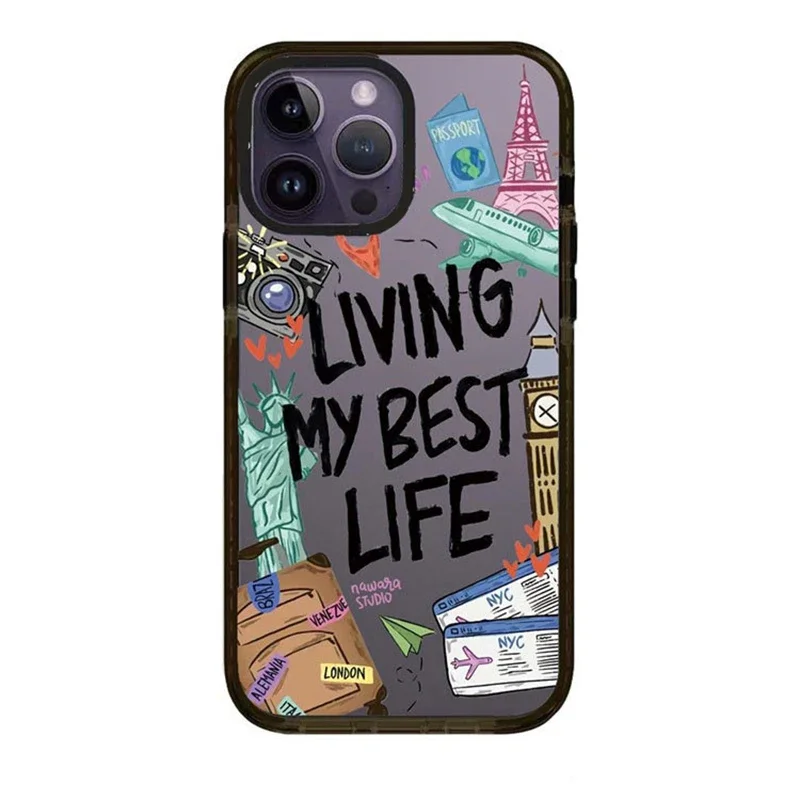 Acrilico Living My Best Life Travel Tag Frame Cover Per Telefono Per Iphone 11 12 13 14 15 Pro Max Custodia Per Iphone 14 Pro Max