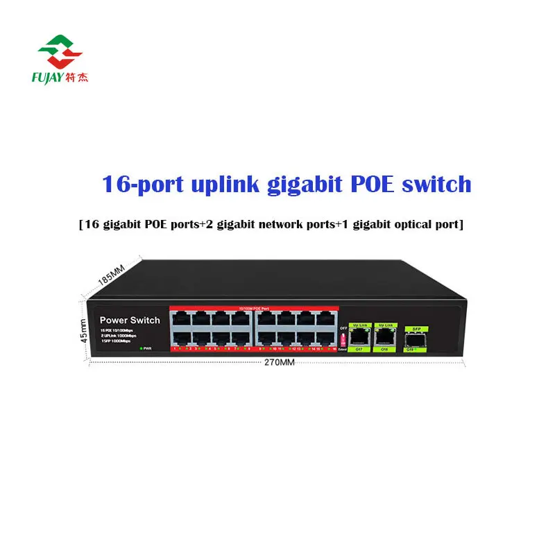 16 Porte 2 Uplink 1 Porta Ottica Poe Switch Poe 48V Veloce Integrato Switch Poe A 16 Porte 100 Mbps