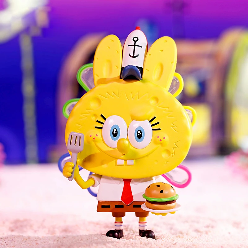 Pop Mart Labubu Sponge Bob Blind Box Square Paints The Monsters Da Collezione Cute Action Kawaii Animal Figures Ornamento Da Tavolo