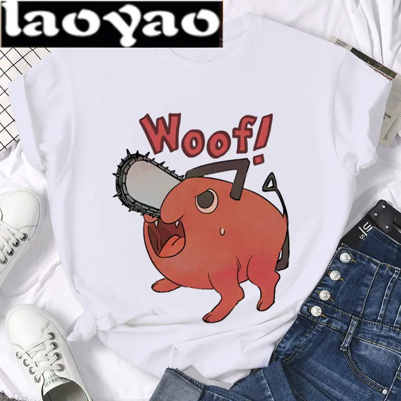 Maglietta Uomo Motosega Anime Anni '90 Giapponese Maglietta Stampata Pochita Cartoon Makima Harajuku Magliette Casual Abbigliamento Unisex A Maniche C