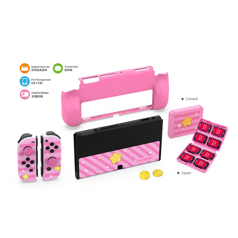 Hot Tns-1192 Tns-2120 Per Switch Oled Console Di Gioco Adesivo Rosa Custodia Protettiva Per Console Oled + Scatola Per Carte + Set Di Cappucci A Bilan