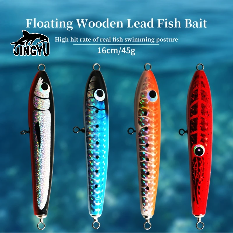 Jingyu Big Game Gamma Pencil Wood Stickbait Surface Trolling Lure 16 Cm45G Boat Fishing Esca Artificiale Lure Golden Gun Bait Gt