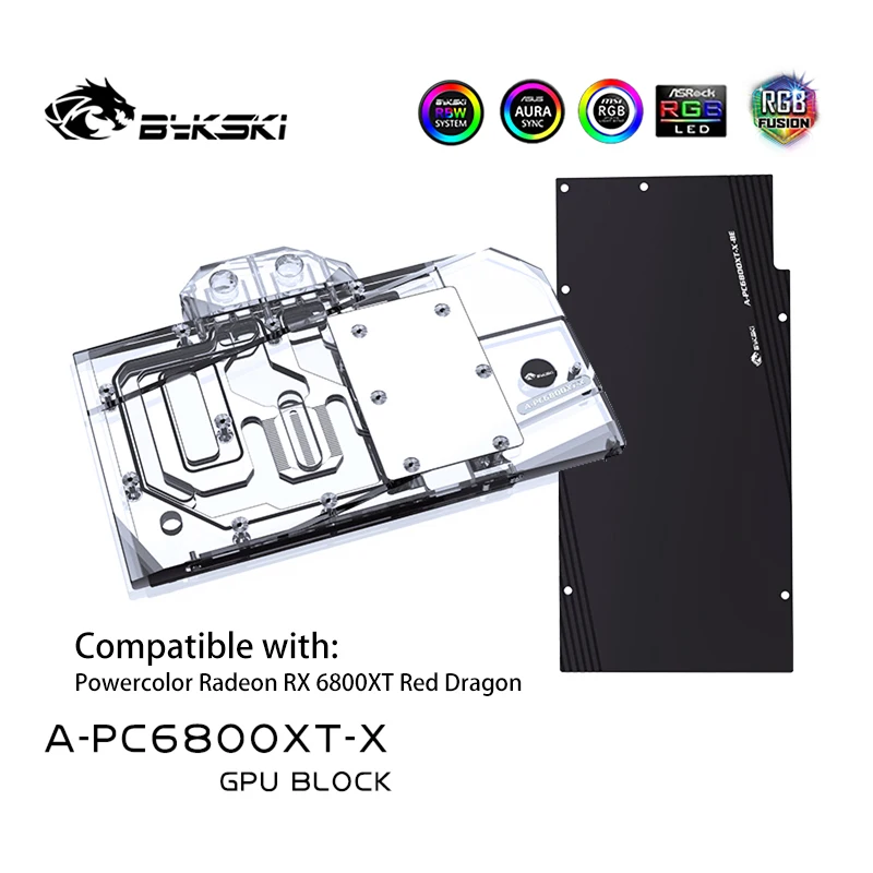 Blocco Dell'Acqua Della Gpu Di Bykski Rx 6800Xt Per La Scheda Video Di Powercolor Radeon Rx 6800Xt, Radiatore Liquido 12V/5V Del Dispositivo Di Raffre