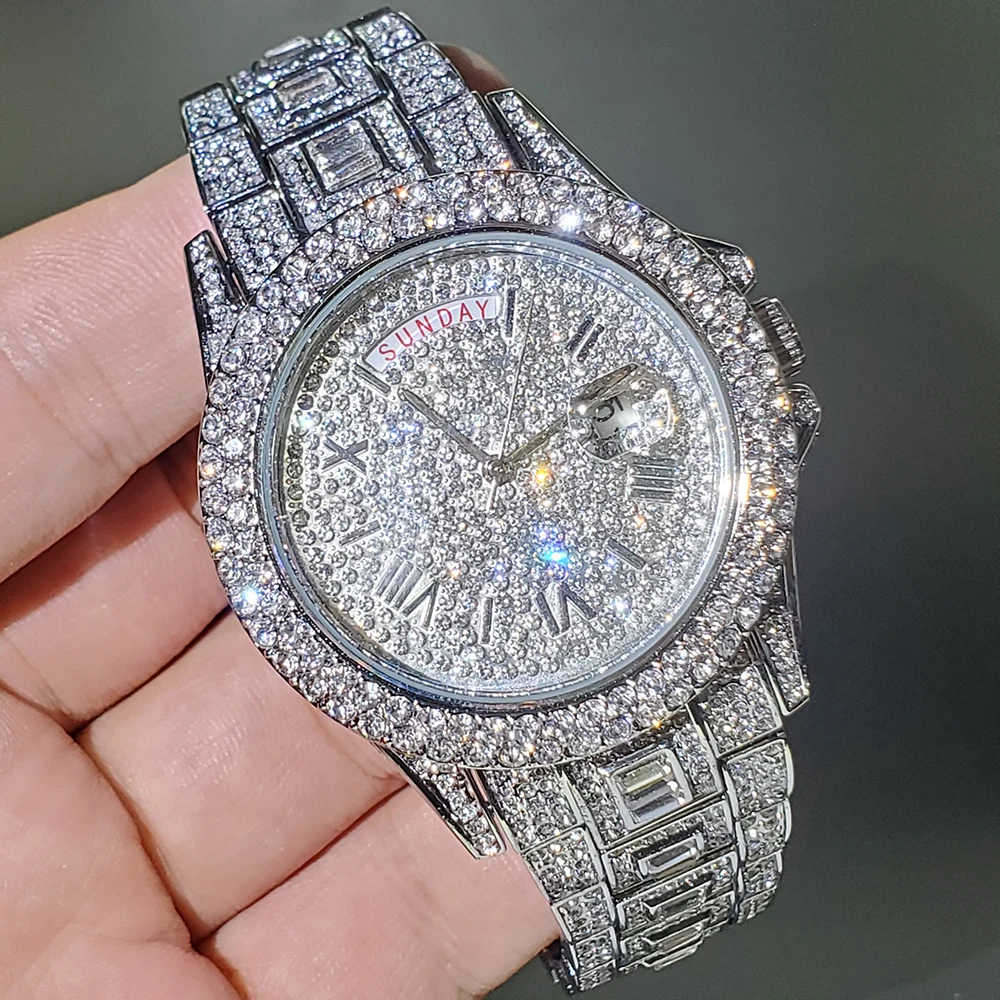 43Mm Oyster Perpetual Design Week Display Orologio Da Uomo Iced Sapphire Glass Bracciale In Acciaio Inossidabile Window Date Diamond Watches