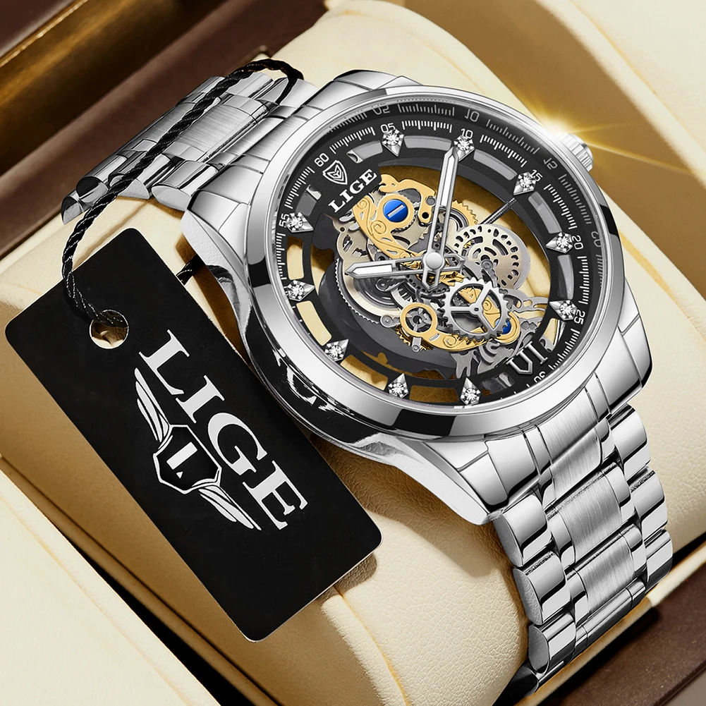 Lige New Men Watch Skeleton Fashion Orologi Da Polso Al Quarzo Skeleton Vintage Man Watch Orologi Da Uomo Top Brand Luxury Reloj Hombre