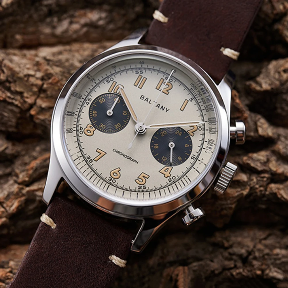 39Mm Pilot Chronograph Watch Men Balcany Vintage Chrono Watches Vk64 Orologi Da Polso Al Quarzo Panda Dial Orologi Luminosi Militari Nuovo