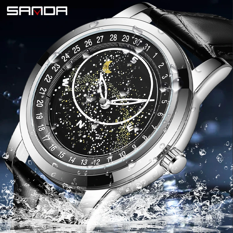 Sanda New Quartz Watch Fashion Trend Versione Coreana 7002 Belt Rotary Dial Orologio Da Uomo Glow In The Night Watch Waterproof Reloj