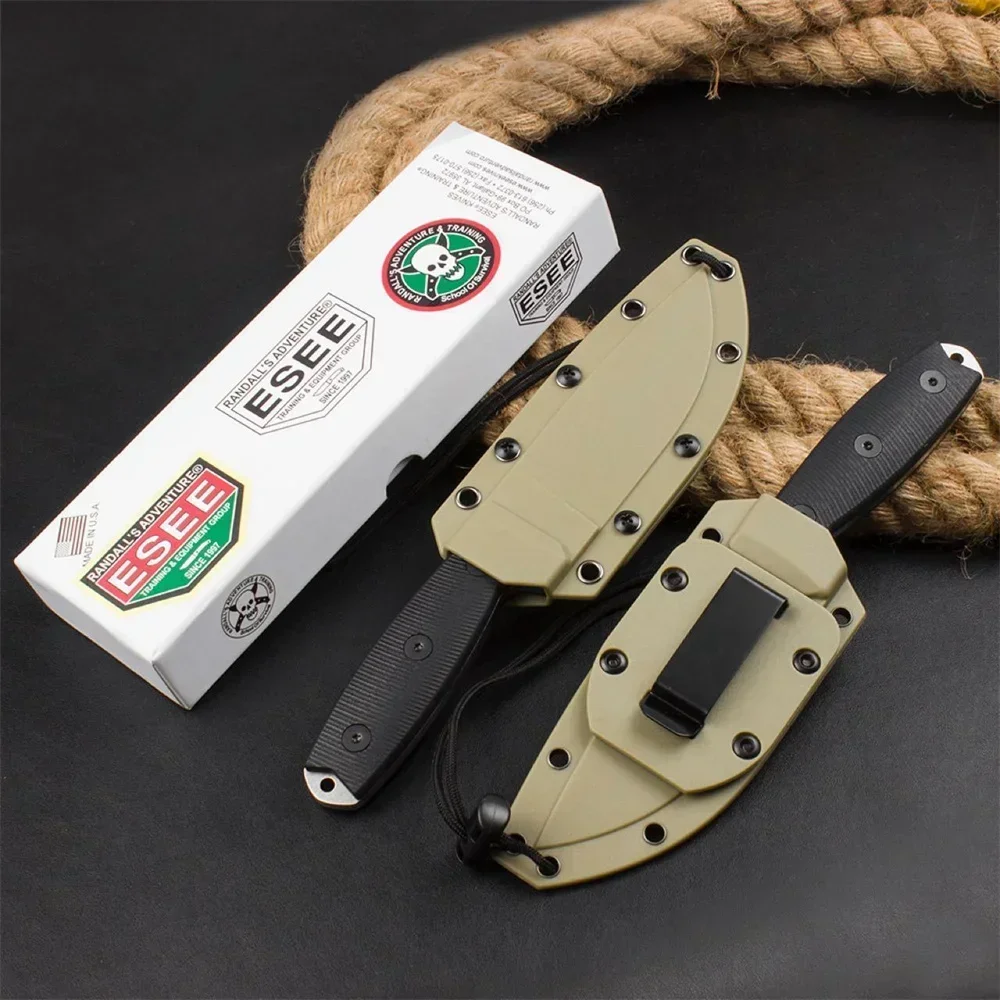 Coltelli Esee Esee-3Pmdt-004 Stonewash Plain Edge Manici Neri Desert Guaina Tactical Outdoor Hunting Survival Straight Knife