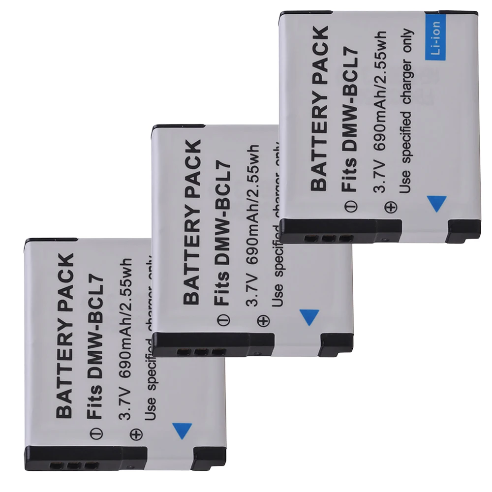 3 Pz Dmw-Bcl7 Bcl7 Batteria Akku Per Panasonic Lumix Dmc-Dmc-Fh10, Dmc-Fs50, Dmc-Sz10, Dmc-Sz9, Dmc-Sz8, Dmc-Sz3, Dmc-Xs1, Xs3
