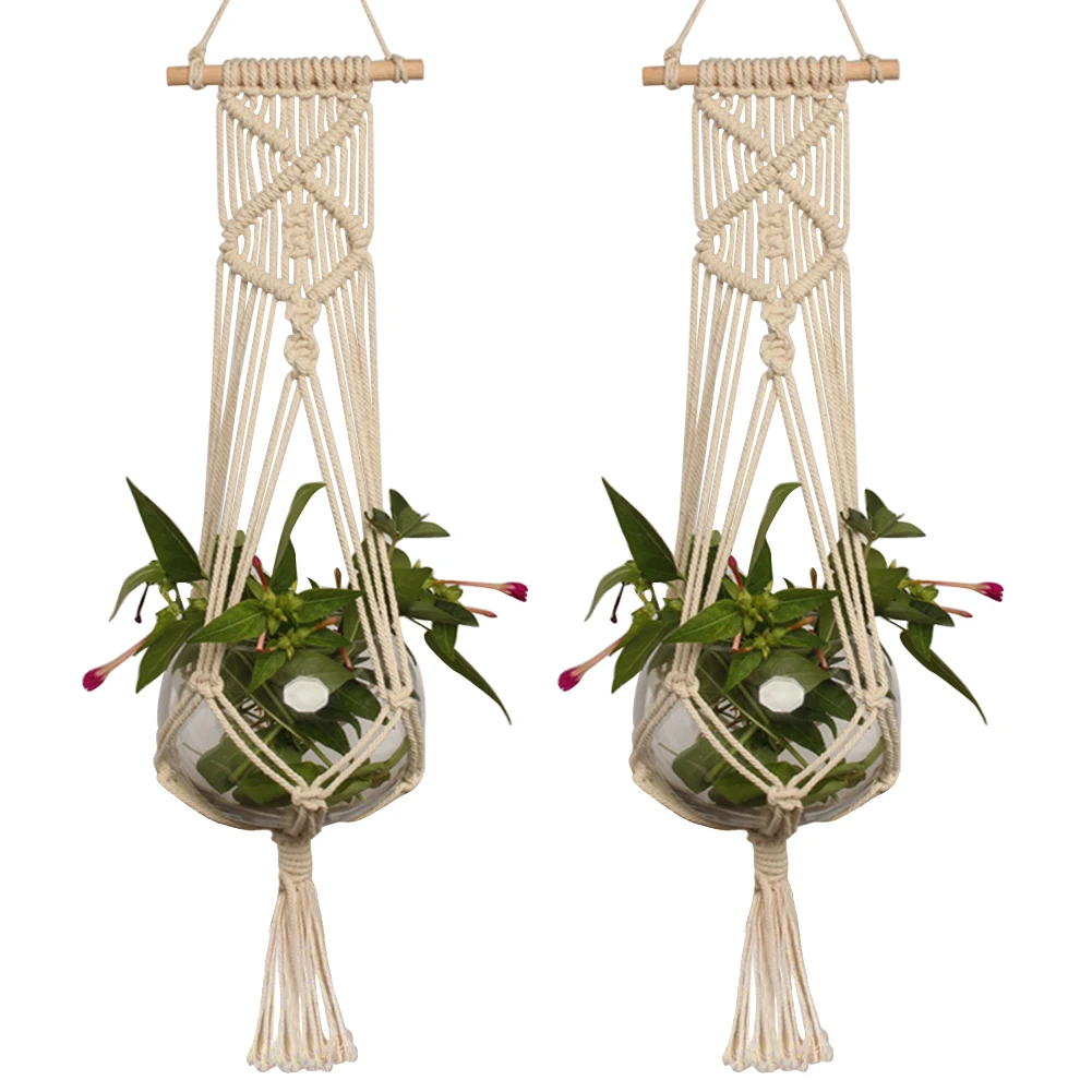 Fatto A Mano Macrame Plant Hanger Flower Pot Hanger Hanging Rope Intrecciato Craft Per La Decorazione Della Parete Countyard Garden Plant Holder