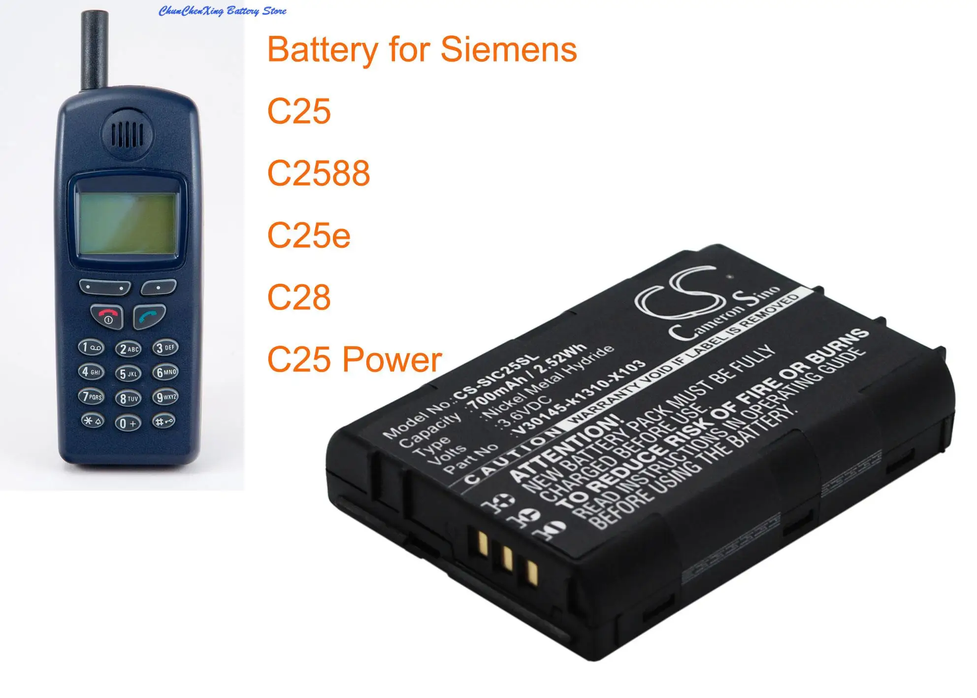 Batteria Greenbattery V30145-K1310-X103 Per Siemens C25, C25 Power, C2588, C25E, C28