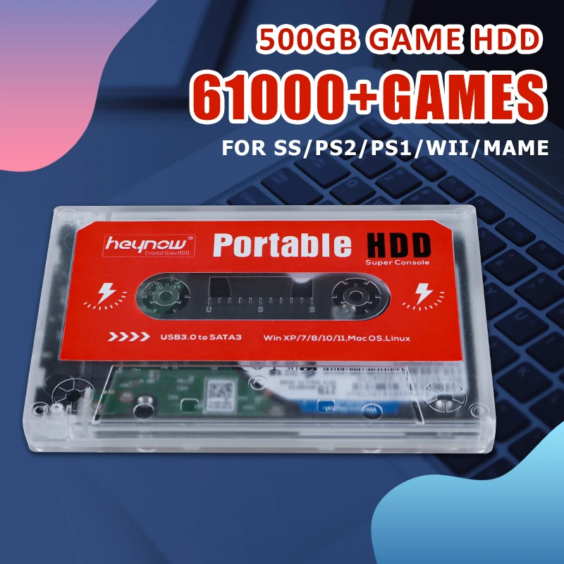 Tsingo Giochi Esterni Portatili Da 500Gb Hdd Batocera 34 Con Supporto Per Giochi Classici 61000 + Emulatori Ps2/Ps3/Ps1/Mame Per Pc/Laptop