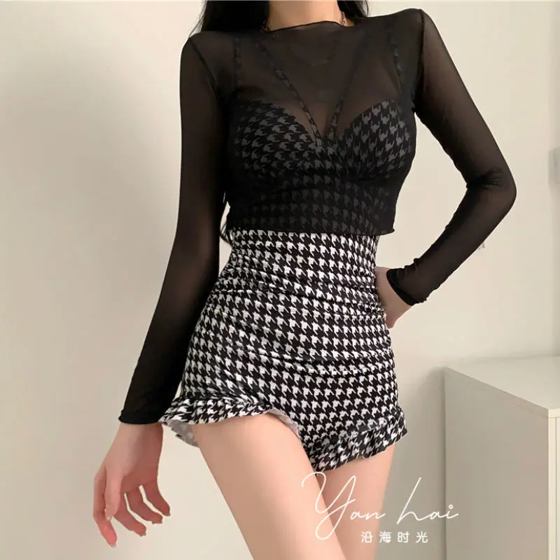 Bathing Suit Women'S One-Piece Long Sleeve Bikini Sexy Gathered To Cover The Belly Slimming Bathing Hot Spring Swimming Outfit