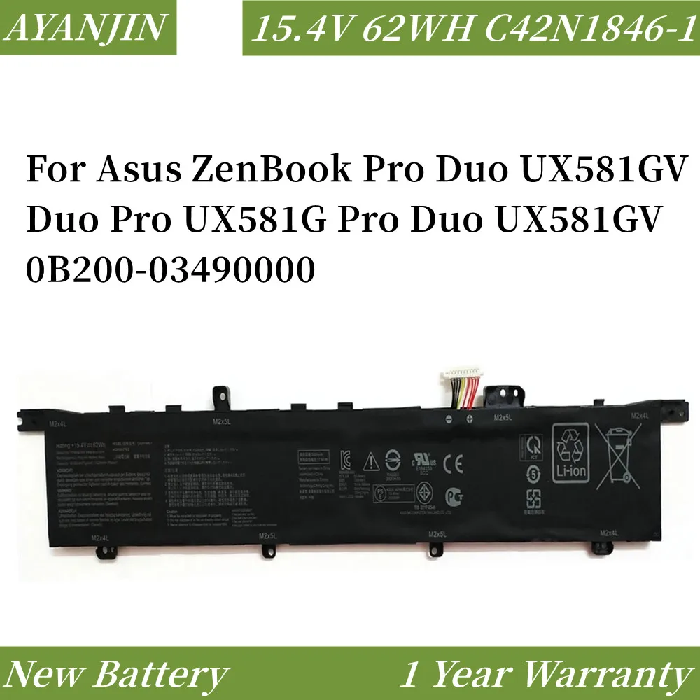 C42N1846-1 Batteria Per Laptop 15.4V 62Wh Per Asus Zenbook Pro Duo Ux581Gv Duo Pro Ux581G Pro Duo Ux581Gv 0B200-03490000