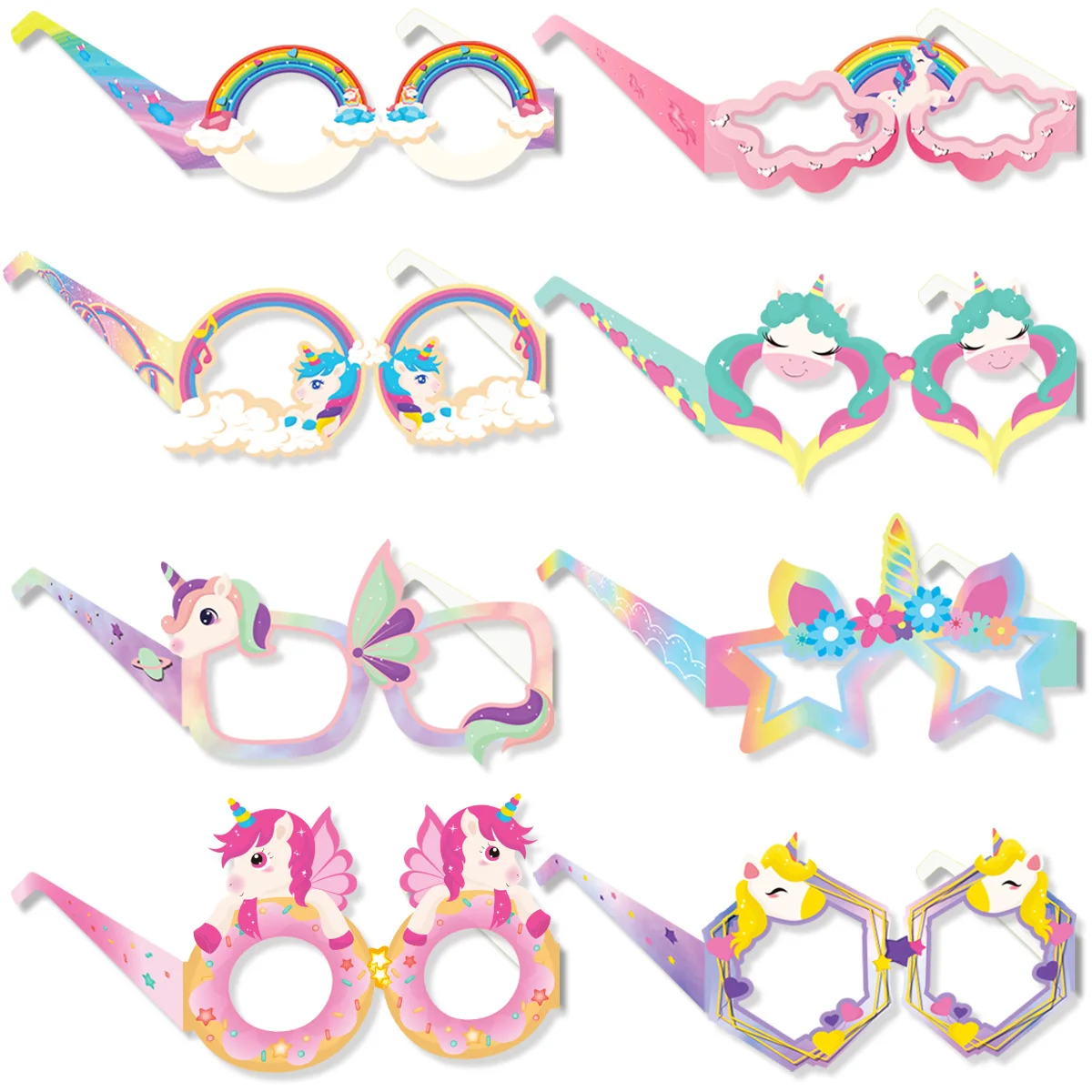 8/16Pcs Cute Unicorn Party Paper Glasses Girls Birthday Favors Gift Rainbow Horse Glasses Photo Booth Puntelli Unicorn Party Decor