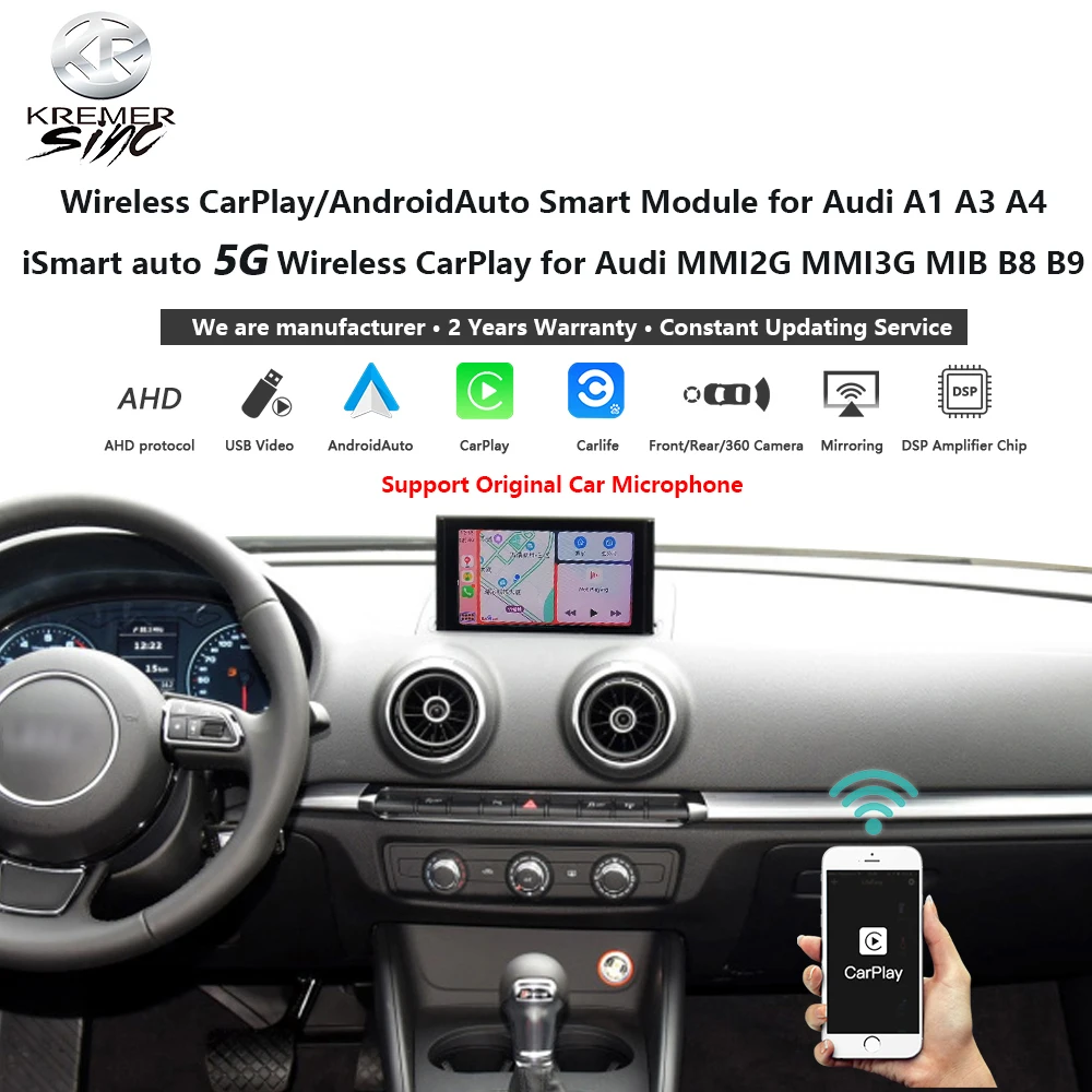 Mirror Wireless Apple Carplay Androidauto Retrofit Per Audi A1 A3 A4 Ksmart Auto Mmi2G Mmi3G Mib B8 B9