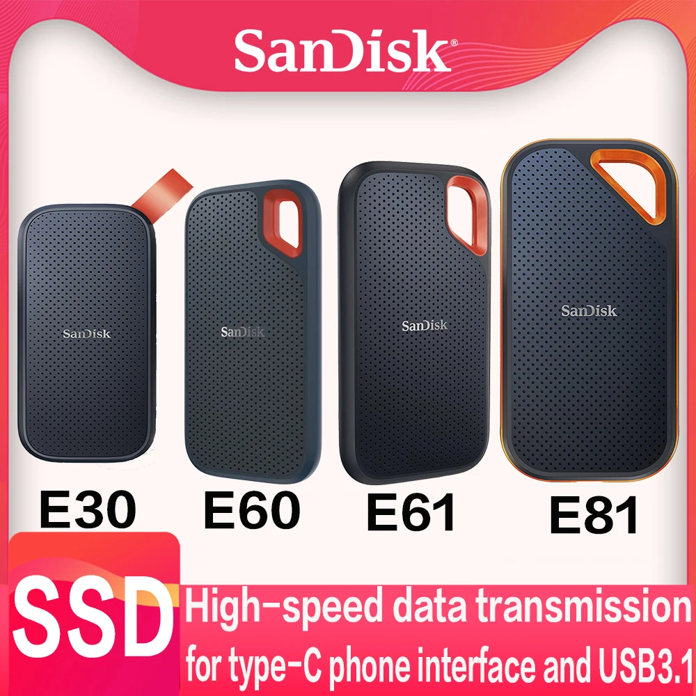 Sandisk Ssd E30 E60 E61 E81 Extreme Pro 4Tb 2Tb 1Tb 480Gb Usb 3.1 Type-A/C Disco Rigido Esterno Portatile A Stato Solido Nvme