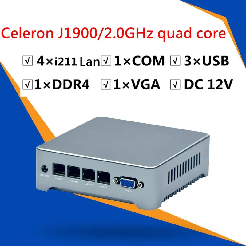 X86 Nuc J1900 J4125 2.0Ghz Router Mini Pc Desktop Computer 4 * Lan Mini Computer Pfsense Firewall Linux Fanless Pc Mini Server