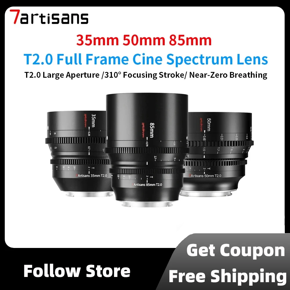 7 Artigiani 35Mm 50Mm 85Mm T2.0 Full Frame Cine Spectrum Lens Per Sony E Fx3 Leica Tl Sigma Fp Nikon Z5 Canon Eosr Cine Lenti Kit