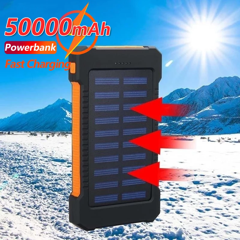 Top Solar Power Bank 50000Mah Kit Custodia Impermeabile Dual Usb Smartphone Caricabatteria Scatola Esterna Torcia Powerbank Per I14