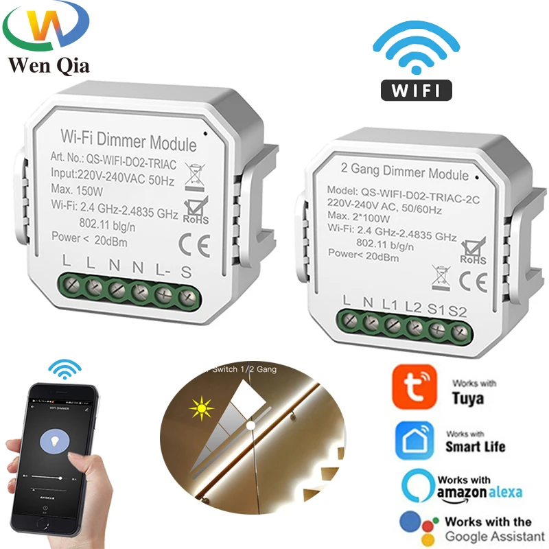 Dimmer Smart Light Switch Mini Moudle Switch 1/2 Way Smart Life Tuya App Telecomando Funziona Con Amazon Alexa Google Home