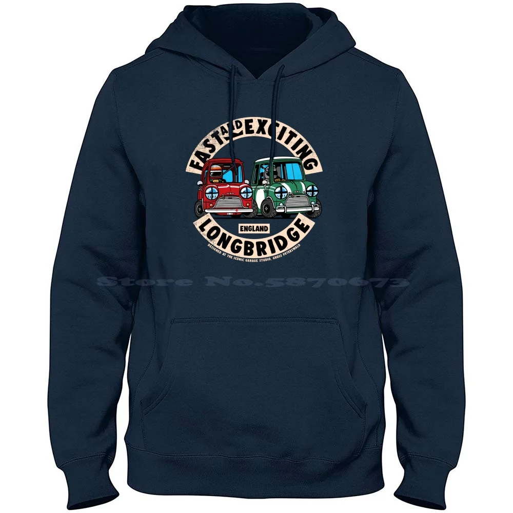 Felpa Con Cappuccio In Cotone 100% Veloce Ed Emozionante Classic Mini Car England Longbridge Fast Emozionante Uk British Racer Trophy Racing