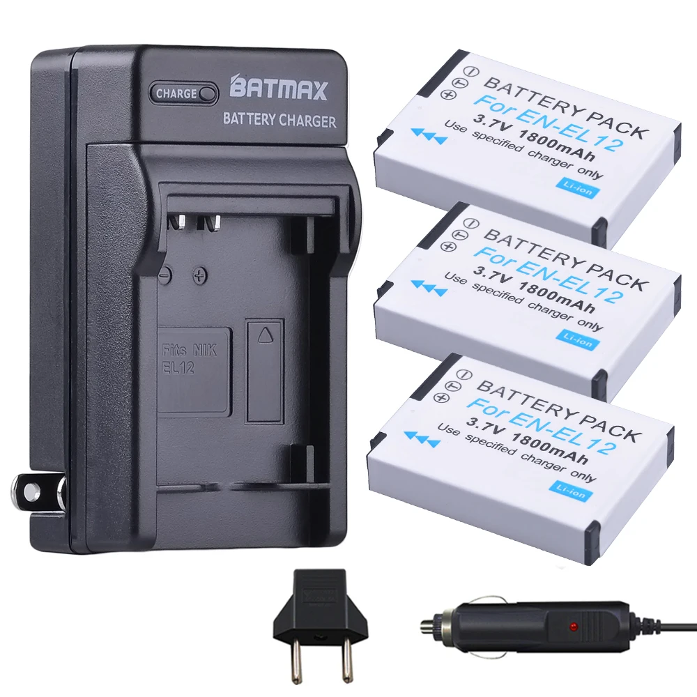 3 Confezioni Da En-El12 Batterie + Kit Caricabatteria Per Nikon Coolpix A900, Aw100, Aw110, Aw120, Aw130, S31, S800C, S6100, S6200