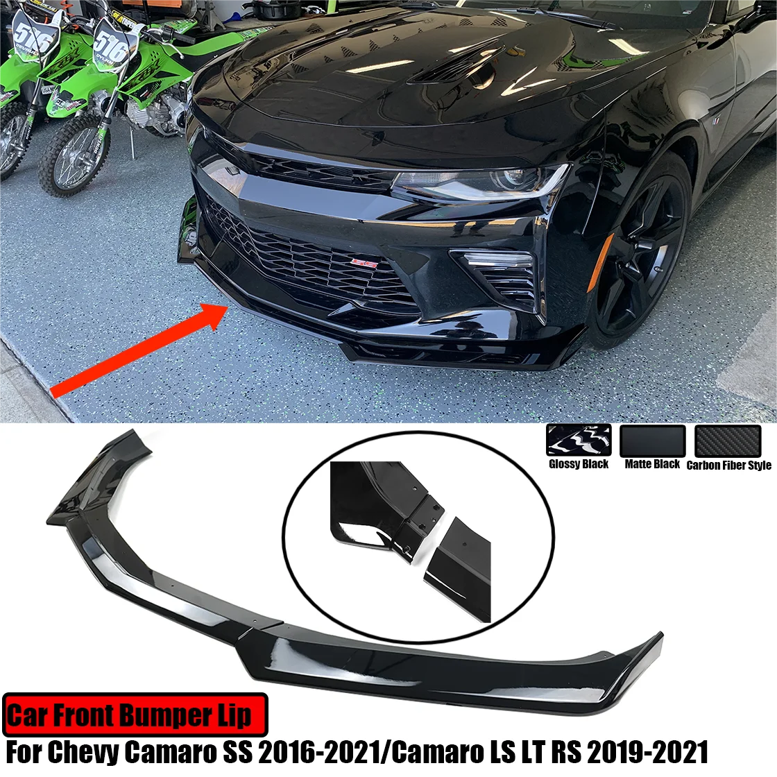 Per Camaro Ss 2016-2021/Camaro Ls Lt Rs 2019-2021 Auto Paraurti Anteriore Lip Splitter Spoiler Nero Opaco Lucido Nero Carbon Look