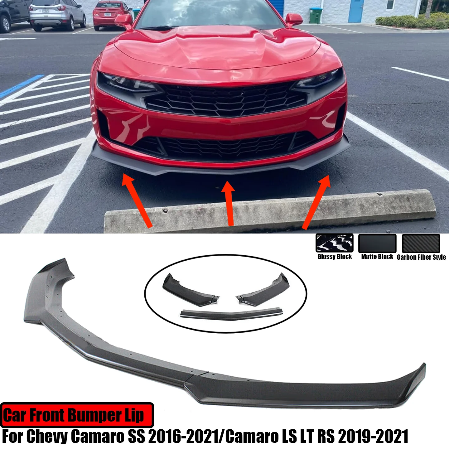 Labbro Paraurti Anteriore Auto Per Camaro Ss 2016-2021/Camaro Ls Lt Rs 2019-2021 Spoiler Splitter Nero Opaco Lucido Nero Carbon Look