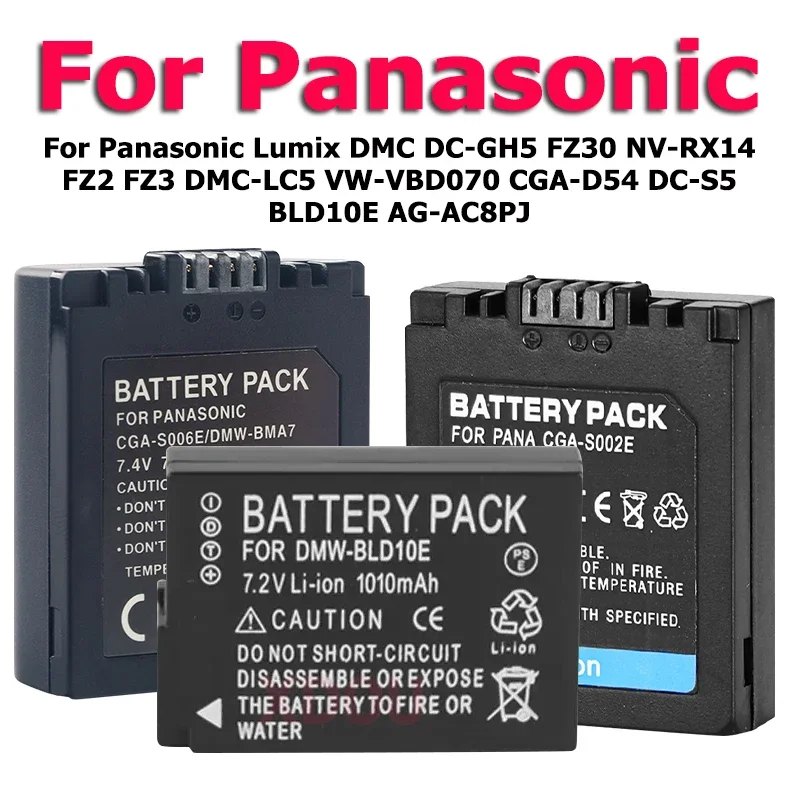 Dmw-Blf19 Cga-S006 Batteria Per Panasonic Lumix Dmc Dc-Gh5 Fz30 Nv-Rx14 Fz2 Fz3 Dmc-Lc5 Vw-Vbd070 Cga-D54 Dc-S5 Bld10E Ag-Ac8Pj