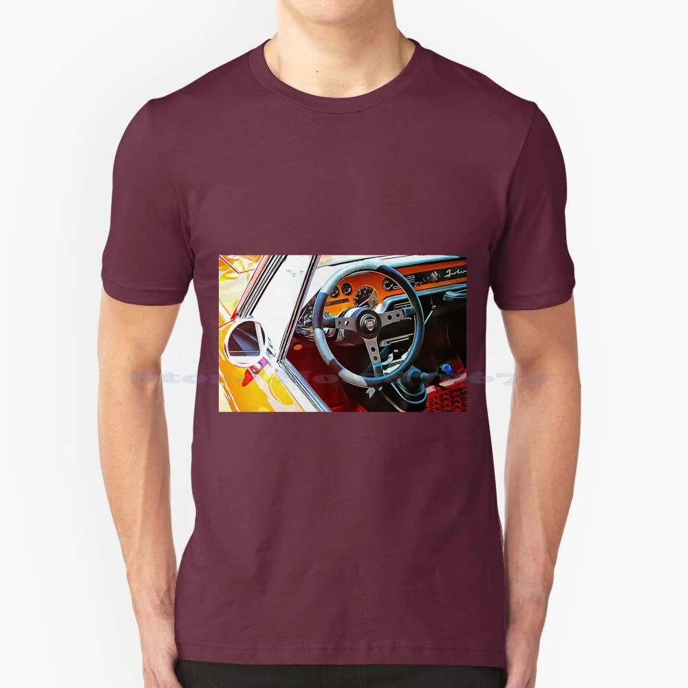 Lancia Fulvia Attraverso La Finestra T Shirt 100% Cotone Tee Lancia Fulvia Cruscotto Volante Interno Sterzo Veicolo Da Viaggio