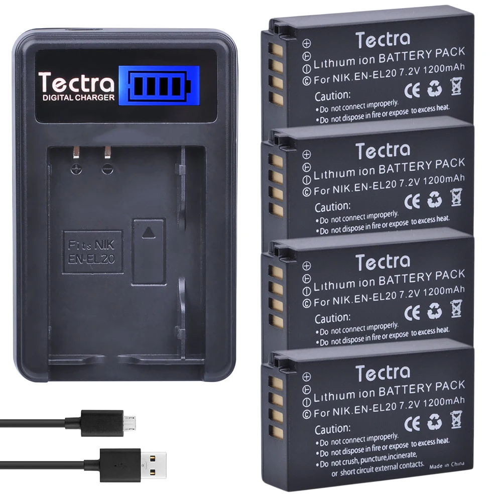 Tectra 4 Pz En-El20 Enel20 En El20 Bateria + Lcd Caricatore Usb Per Nikon Coolpix A 1 J1 J2 J3 S1 Aw1 V3 E Mh-27 Mh-29