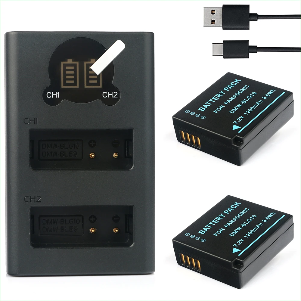 Dmw-Blg10 Batteria Ble9 + Caricatore Doppio Usb Per Panasonic Lumix Dc-Tz96 Tz95 Tz97 Dmc-Tz80 Tz81 Dmc-Tz82 Dmc-Tz85